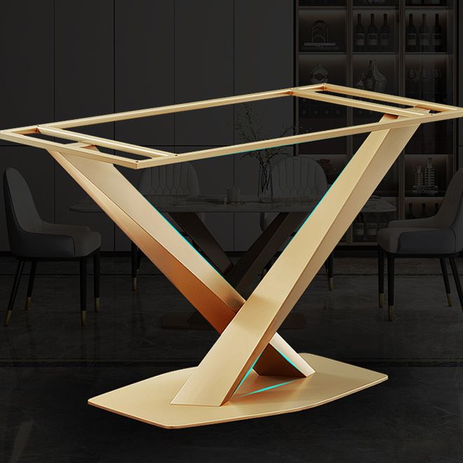 Luxury Sintered Stone Top Dining Table Rectangle Table with Gold Metal Pedestal for Restaurant