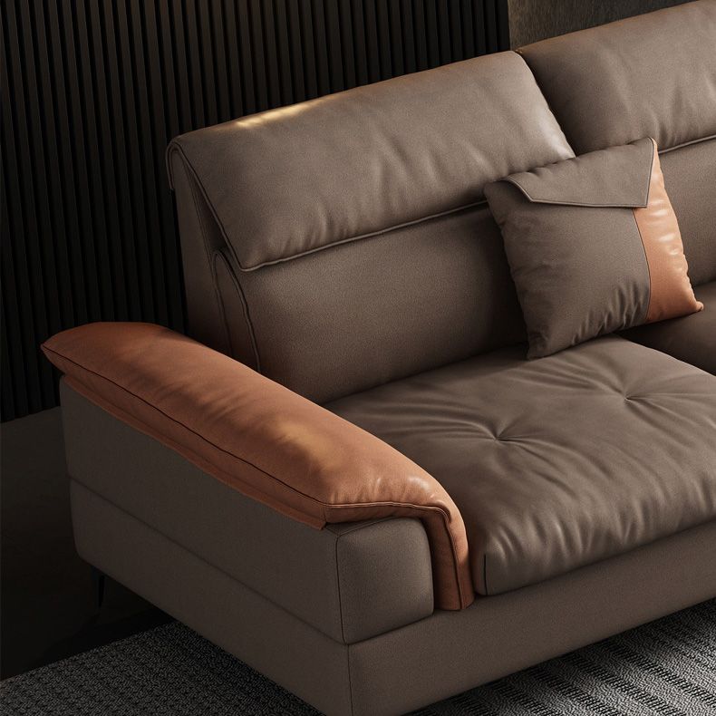 35"H Mid-Century Modern Sectional Sofa Leather Sleeper Sectional