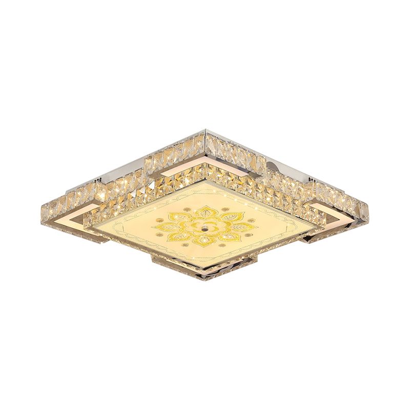 Square Flush Mount Fixture Minimalist Faceted Crystal LED Doorway Ceiling Flush in Chrome