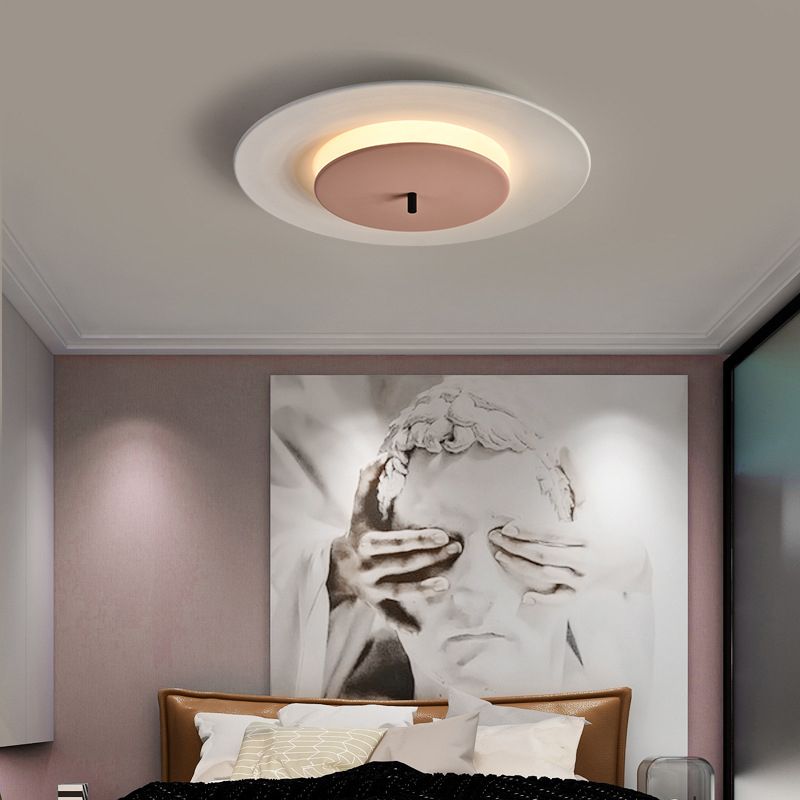 Plafonnier LED rond en acrylique de style moderne – encastré en aluminium macaron pour chambre à coucher
