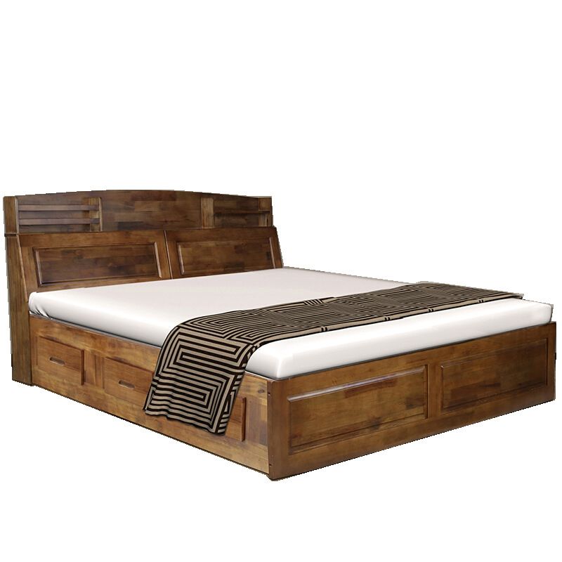 Traditional Solid Wood Standard Bed Beveled Headboard Shape Bed