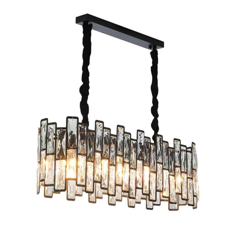 Black Shaded Pendant Lamp Minimalist Crystal Rectangle Chandelier Light for Bedroom