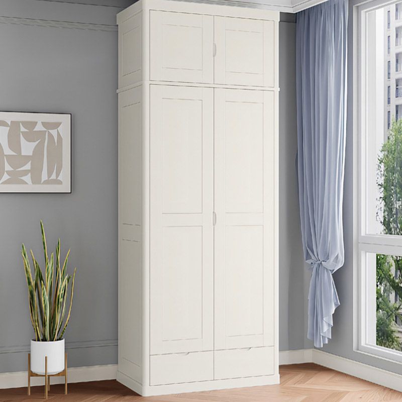 Contemporary Style Wardrobe Armoire Solid Wood Wardrobe Closet with Doors and Drawers