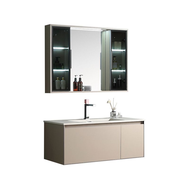 Contemporary Wooden Vanity Cabinet Mirror Bathroom Vanity Set with Storage Shelving