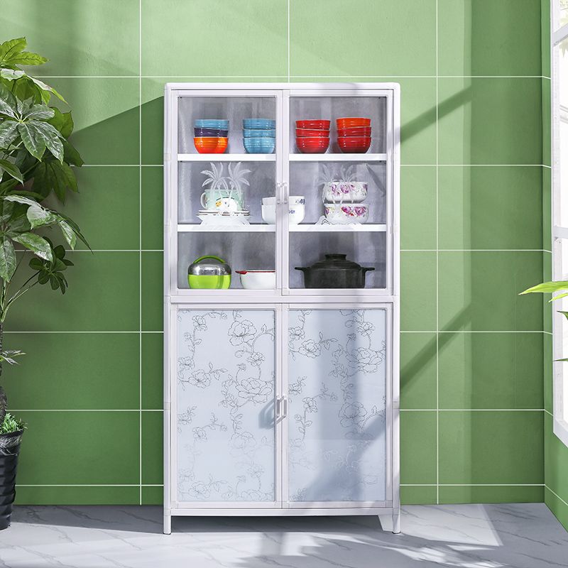 Tempered Glass Buffet Server 60-inch Height White Metal Frame Kitchen Server