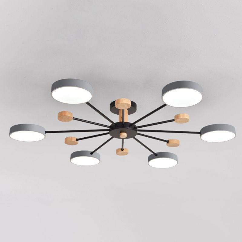 Luz de techo redondo nórdico Luz de montura de montura de luz múltiple con madera para dormitorio