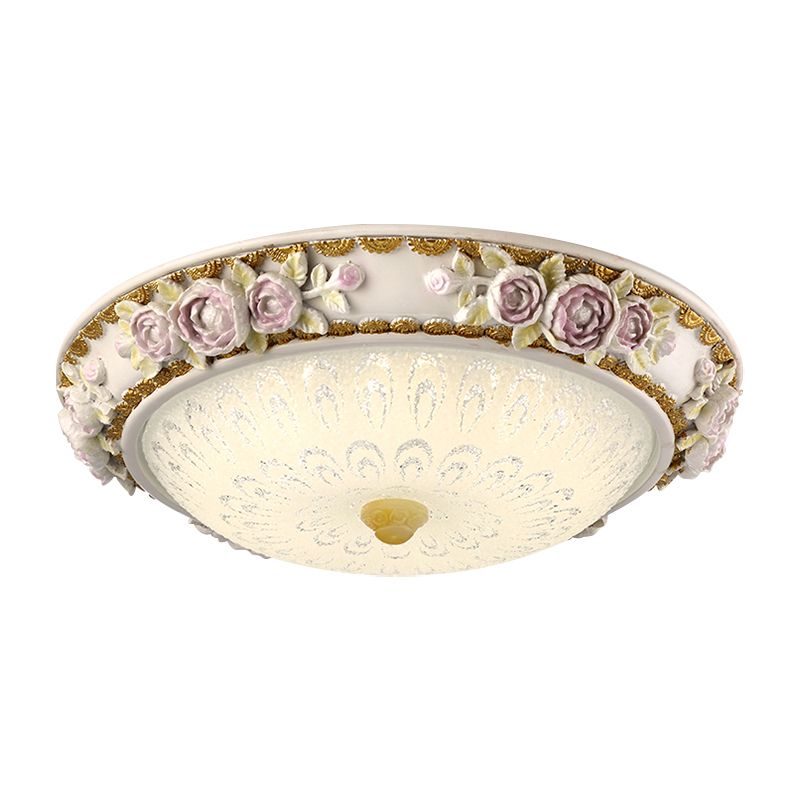 Traditionelle kuppelförmige Deckenleuchte LED milchig Glas Flush Mount Beleuchtung in Weiß mit Blossom Accent, 12 "/16" /19.5 " W