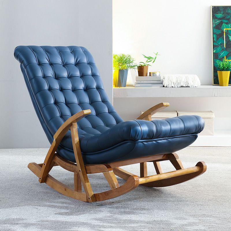 Leather Rocking Chair Plain Contemporary Tufted Cushions Rocking Chair with Ottoman