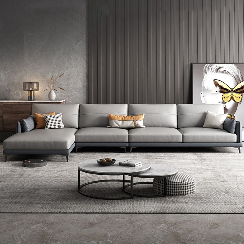 Modern Faux leather Sectional Sofa Dark Gray Cushion Back Sectional for Living Room