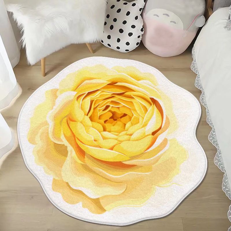Light Green Flower Carpet Polyester Casual Carpet Washable Carpet for Living Room
