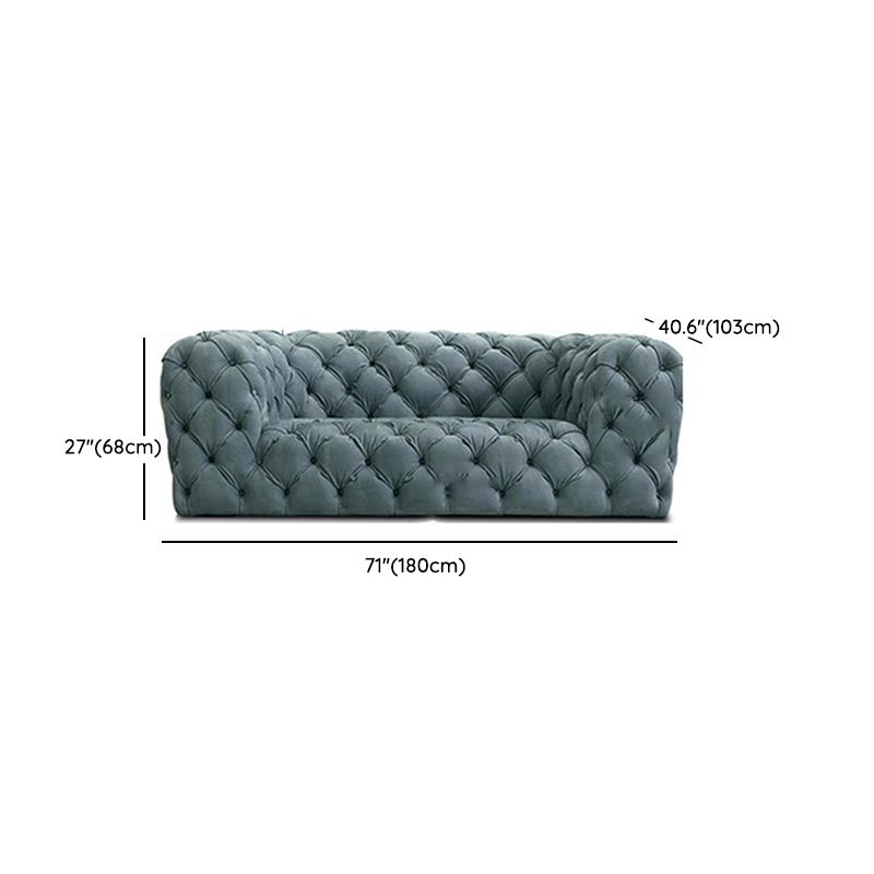 Genuine Leather Tuxedo Arm Sofa 26.8" H Tufted Settee in Blue