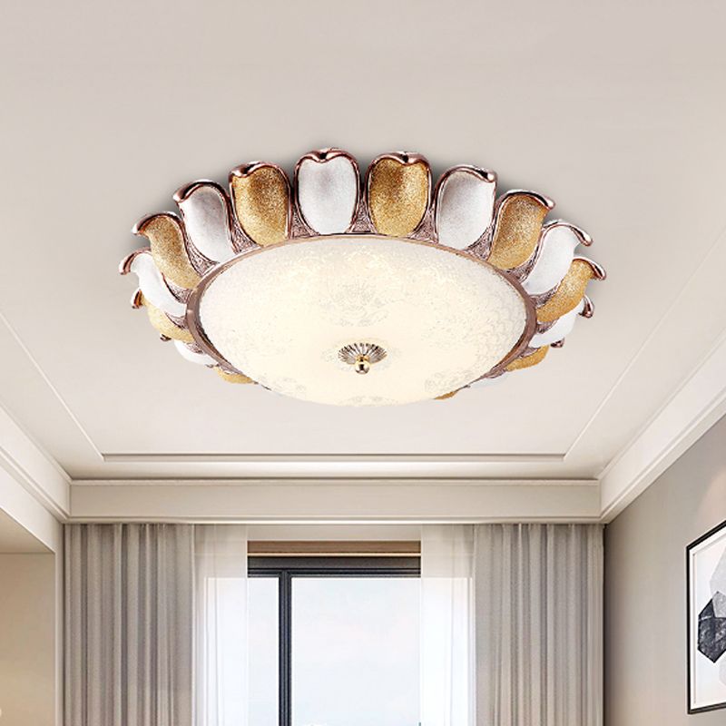 14"/18" W LED Frosted Glass Flush Lighting Korea Country Gold Flower Bedroom Flush Mount Lamp
