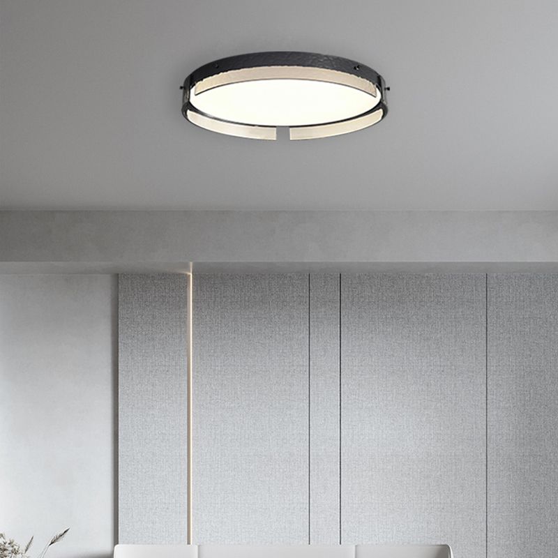 Modern Style Ceiling Mount Light LED Round Black with Glass Shade for Bedroom