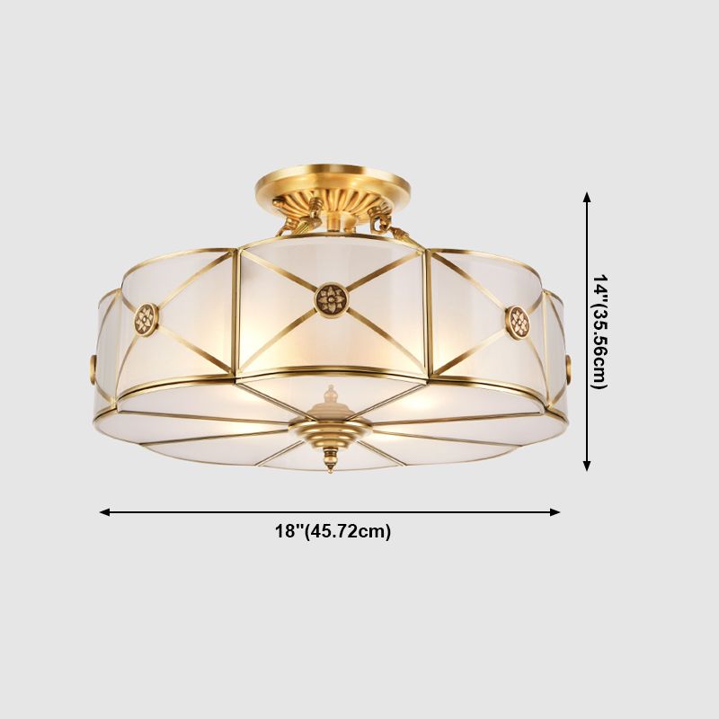 Glass Semi Flush Mount Light Fixture Simplistic Inverted Semi Flush Light Fixture in Brass