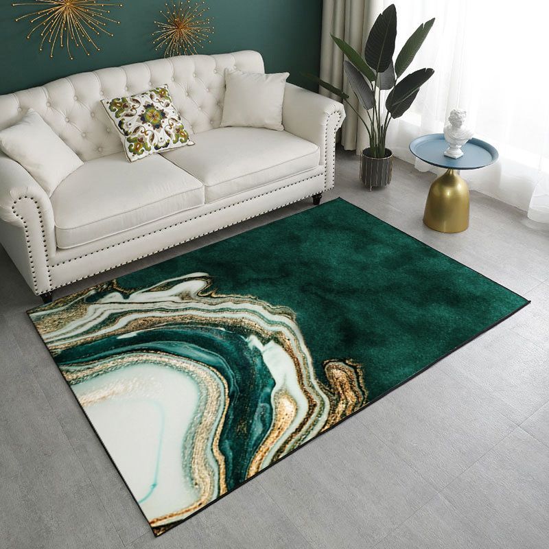 Alfombra de poliéster de alfombra de verde contemporánea verde oscuro para la alfombra lavable para la decoración del hogar