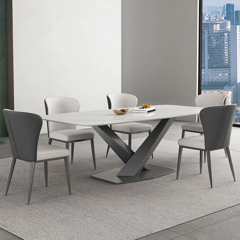 Industrial Style Rectangle Table Sintered Stone Dining Table with Metal Legs for Home