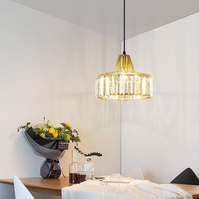 Moderne luxe hanglampje smeed smeedijzeren koepelhanglamp met kristalschaduw