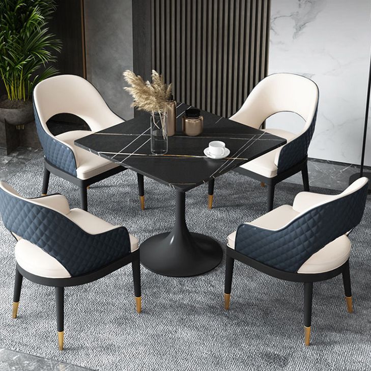 Stone Dining Table Contemporary Dining Table with Metal Pedestal Base