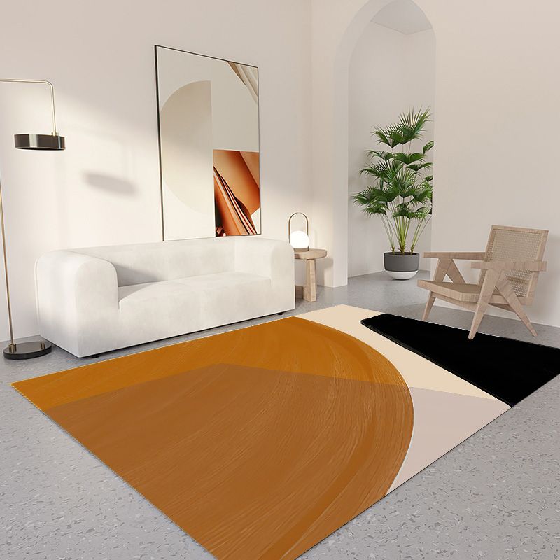 Stylish Modern Area Carpet Color Block Polyester Area Rug Easy Care Anti-Slip Rug for Living Room