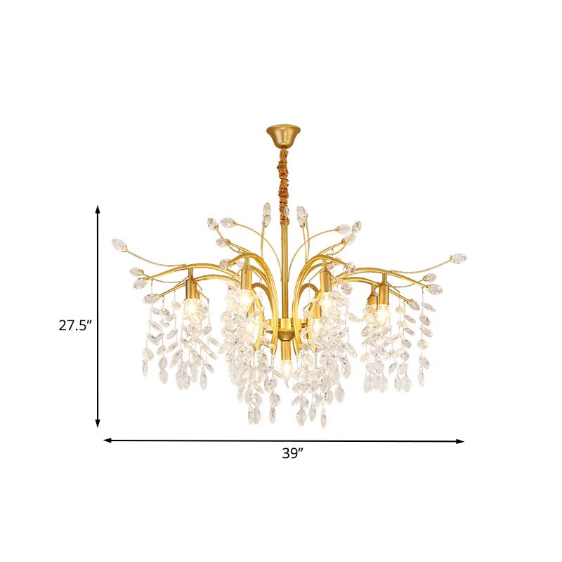 9-Bulb Chandelier Light Nordic Starburst Crystal Drip Suspension Pendant Light in Gold