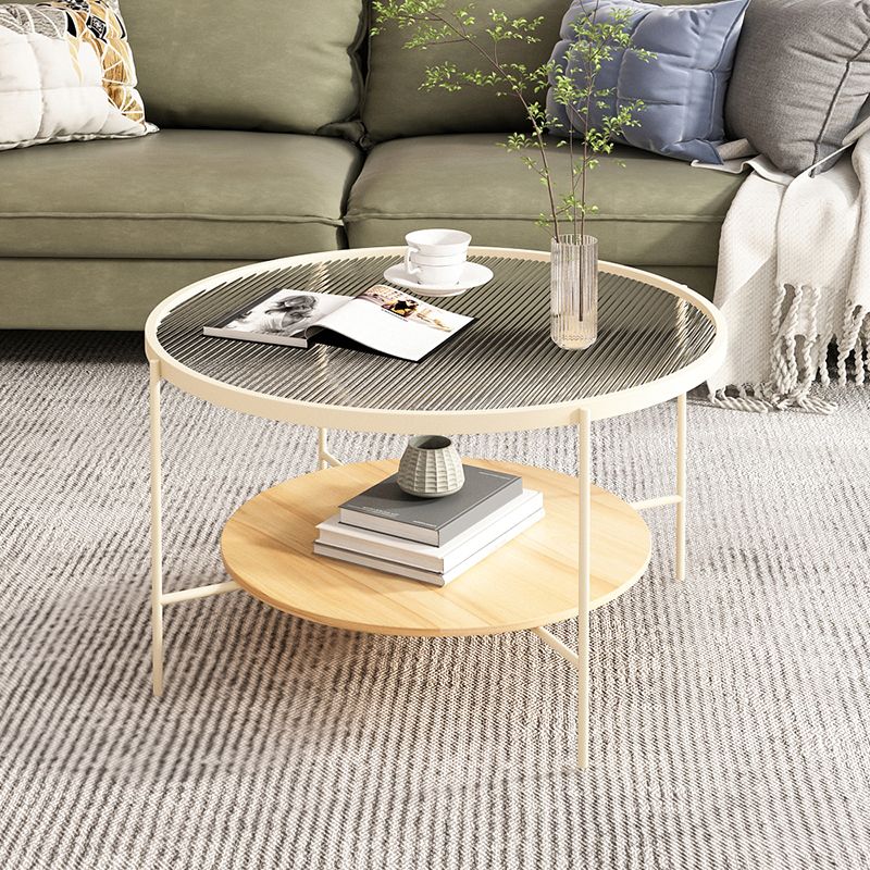 Contemporary Round Coffee Table with Storage and Cross Legs Cocktail Table