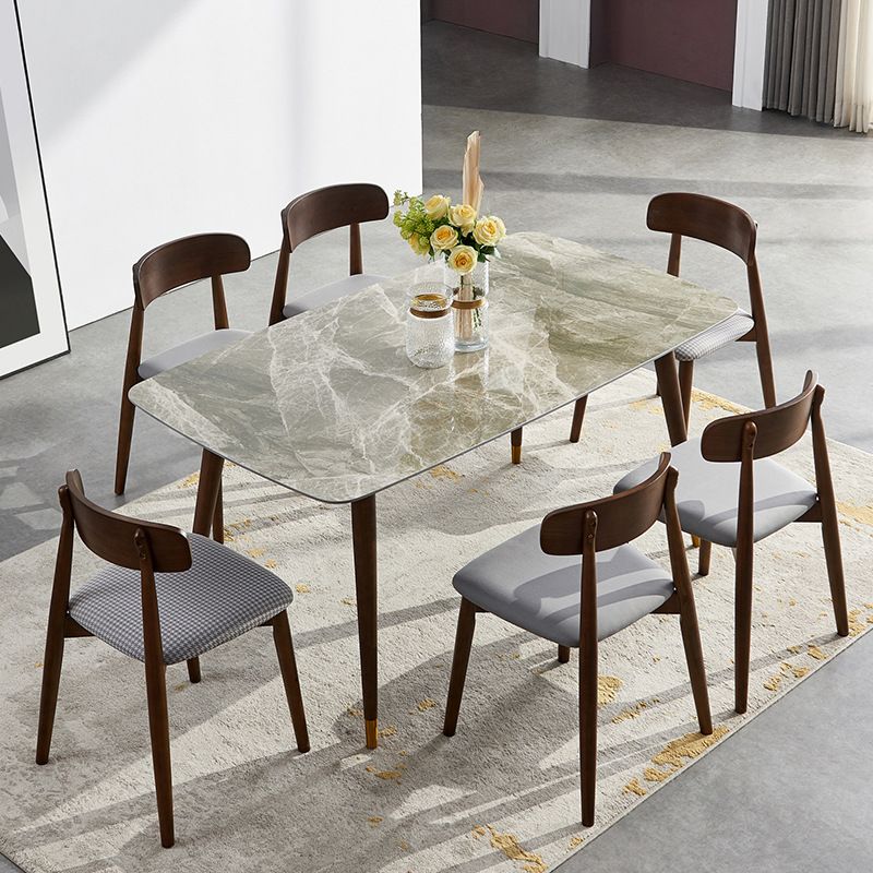 Solid Wood Contemporary Rectangular Dining Table Sintered Stone Top Table with Wood Legs