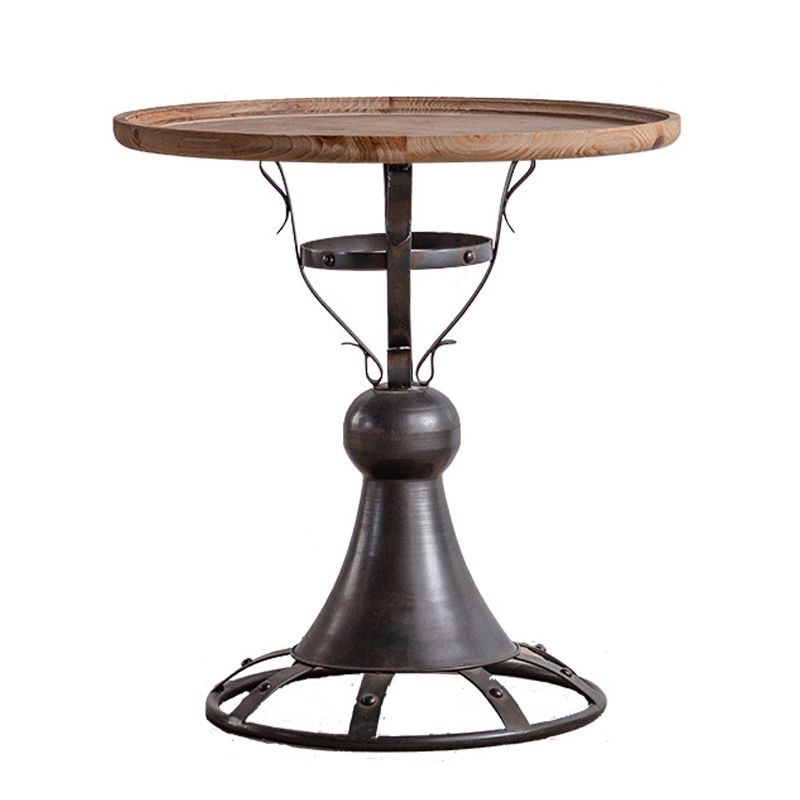 French Country Style Round Wood Top Side Table Iron Pedestal End Table