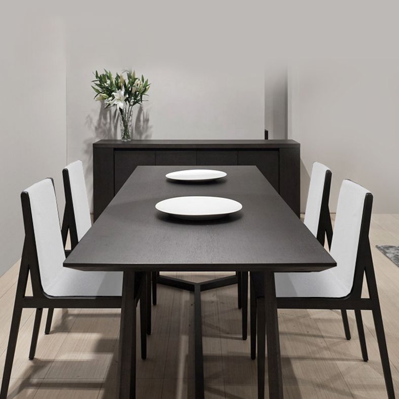Rectangle Black Industrial Dining Table Pine Solid Wood Table with Trestle Base