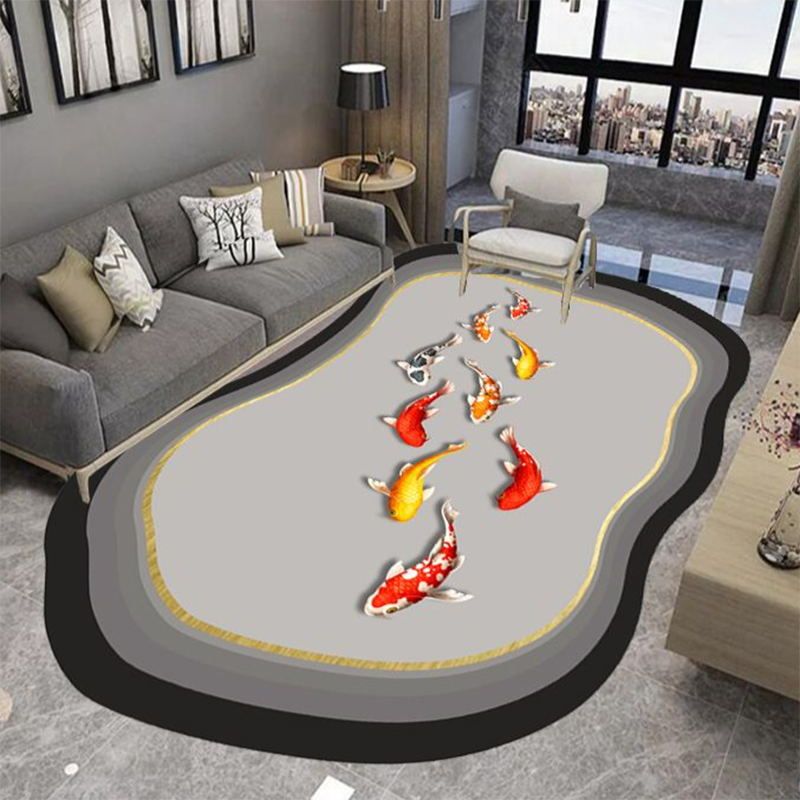 Gray Fish Print Indoor Rug Polyester Casual Rug Washable Area Rug for Indoor Room