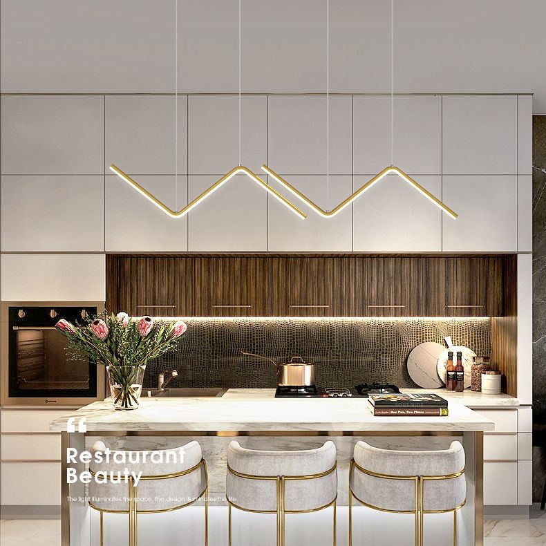 Zeitgenössische lineare Inselleuchten Metal 2 Light Island Kronleuchter