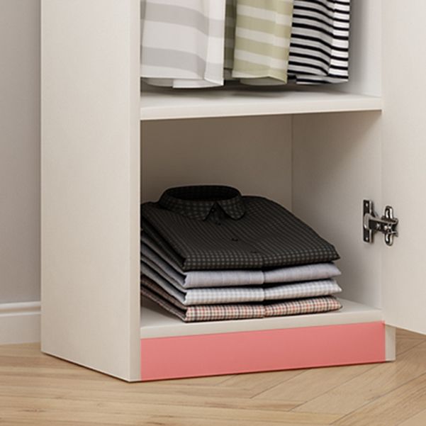 Manufactured Wood Kids Closet Contemporary White Armoire Cabinet with Garment Rod