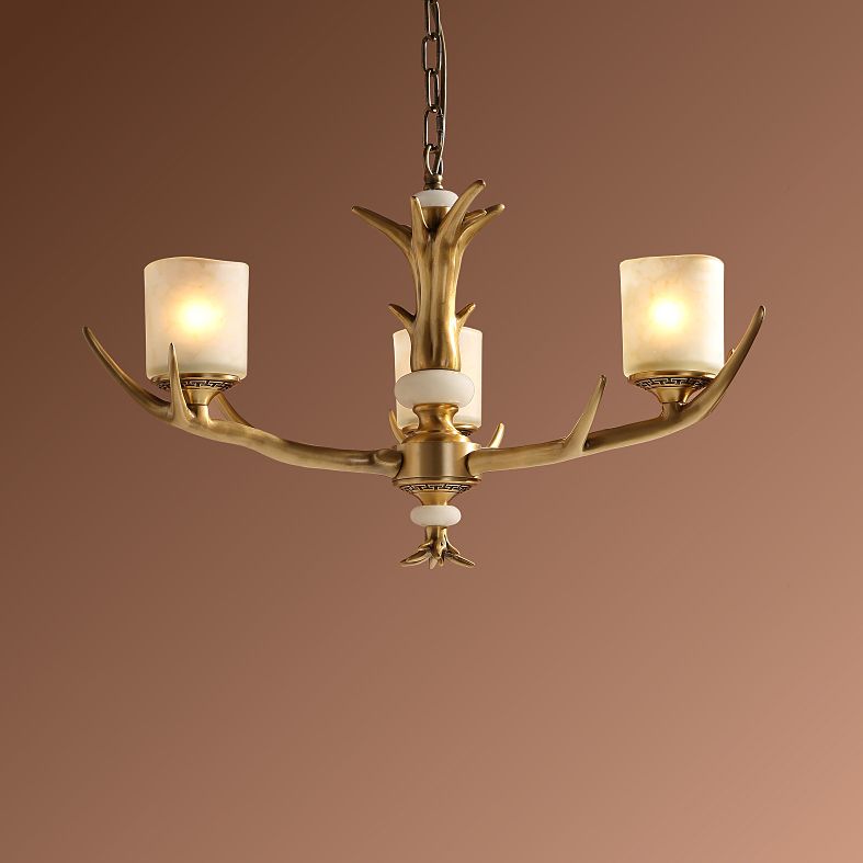 Multi-Head Chandelier Light Fixtures Rustic Antler Chandelier Pendant Lamp with White Glass Shade