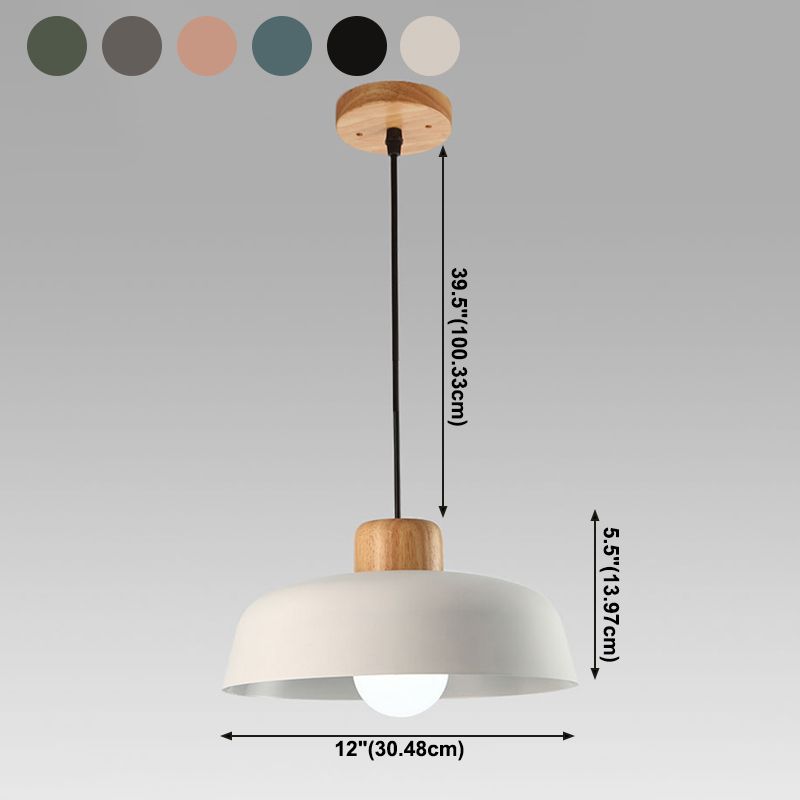 Modern Creative Single Pendant Light Wooden Dome Macaron Hanging Lamp with Iron Shade