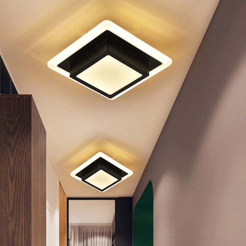 Mini lámpara de techo empotrada redonda/cuadrada, LED de metal contemporáneo, montaje empotrado en blanco/negro, luz blanca/cálida