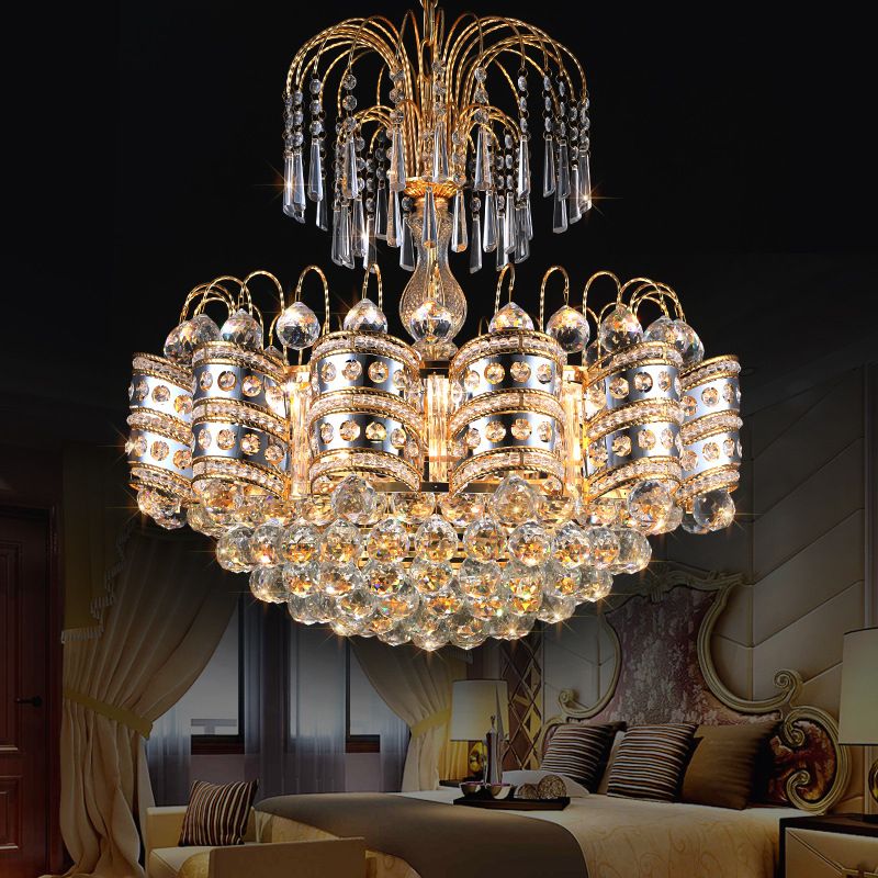 Crystal Dome Plafond Light Modern 10 lumières Gold Chandelier luminaire pour chambre à coucher