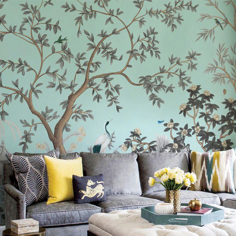 Aziatische boom muurschildering behang voor slaapkamerdecoratie aangepaste muurkunst in pastelkleur
