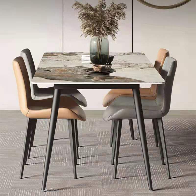 Stone Top Dining Table Rectangle Contemporary Dining Table with 4 Black Legs