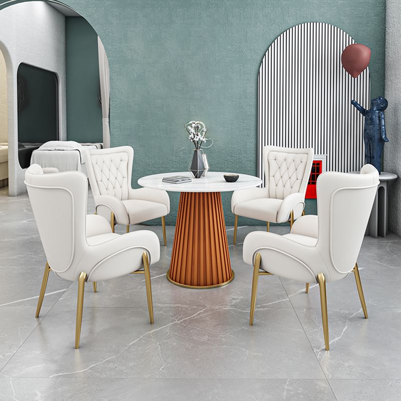Glam 1/5 Pieces Dining Set Circular Stone Dining Table for Dining Room