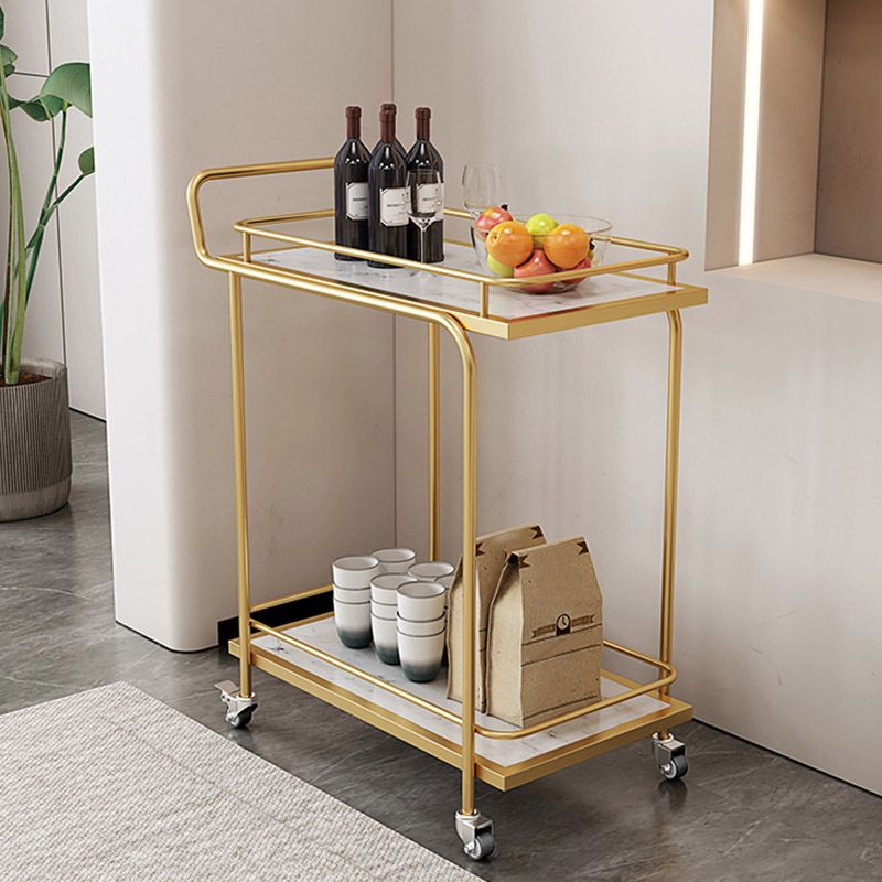 Modern Open Storage Prep Table Rectangular Rolling Kitchen Trolley