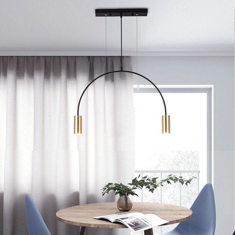 Modern Kitchen Island Lighting Cylinder Island Light Metal Island Lamps in Black and Gold