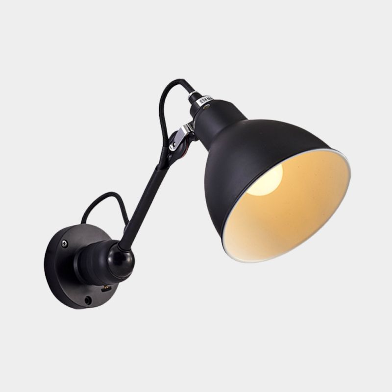 Antiqued Domed Wall Mount Sconce 1-Light Metal Adjustable Arm Wall Lamp in Black for Corridor
