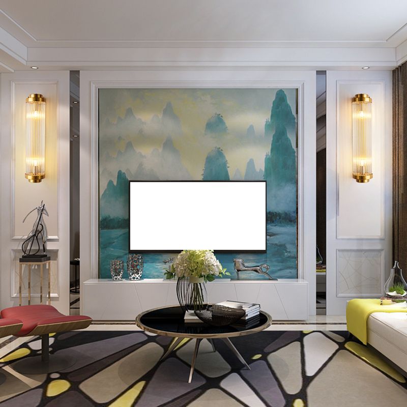 Glass Geometric Shape Sconce Light Modern-Style 2 Lights Wall Light Fixtures in Gold