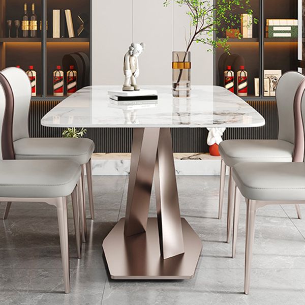 Luxury Sintered Stone Top Table Rectangle Dining Table with Pedestal Base