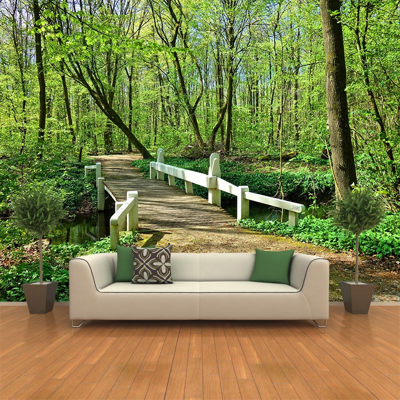 Photographic Spring Forest Mural Mildew Resistant Wall Decor for House Interior