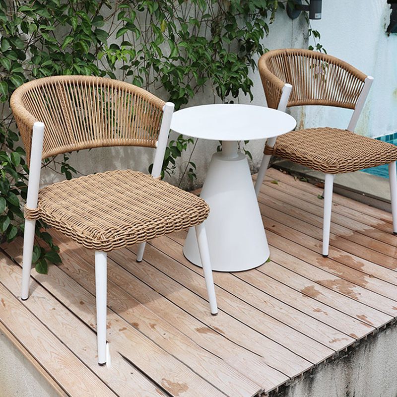 Brown Stacking Armchair Tropical Rattan Dining Chairs with Arm