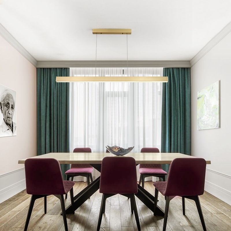 Contemporary Simplicity Island Light Acrylic Shade Long Strip Hanging Lamp in Gold