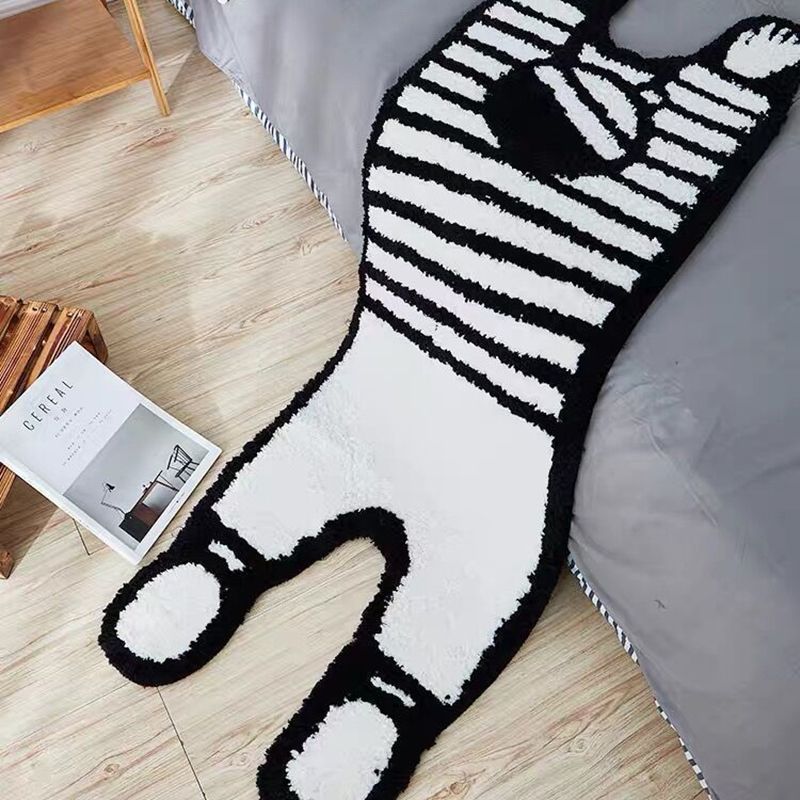 White Modern Rug Polyester Pattern Rug Stain Resistant Rug for Drawing Room
