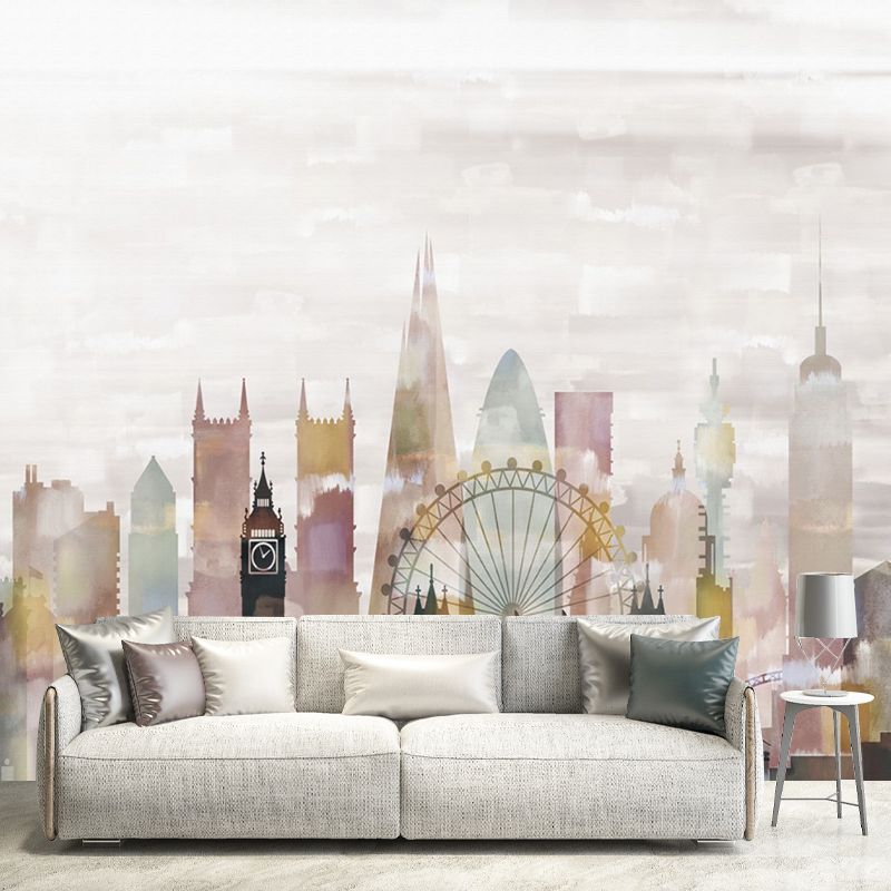 Illustration Paris City Wall Mural Full Size Wall Covering for Office Room, Made to Measure