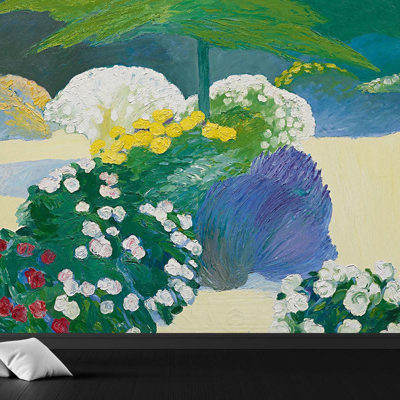 Green Colored Flowers Mural Wallpaper Stain Resistant Wall Covering for Dining Room