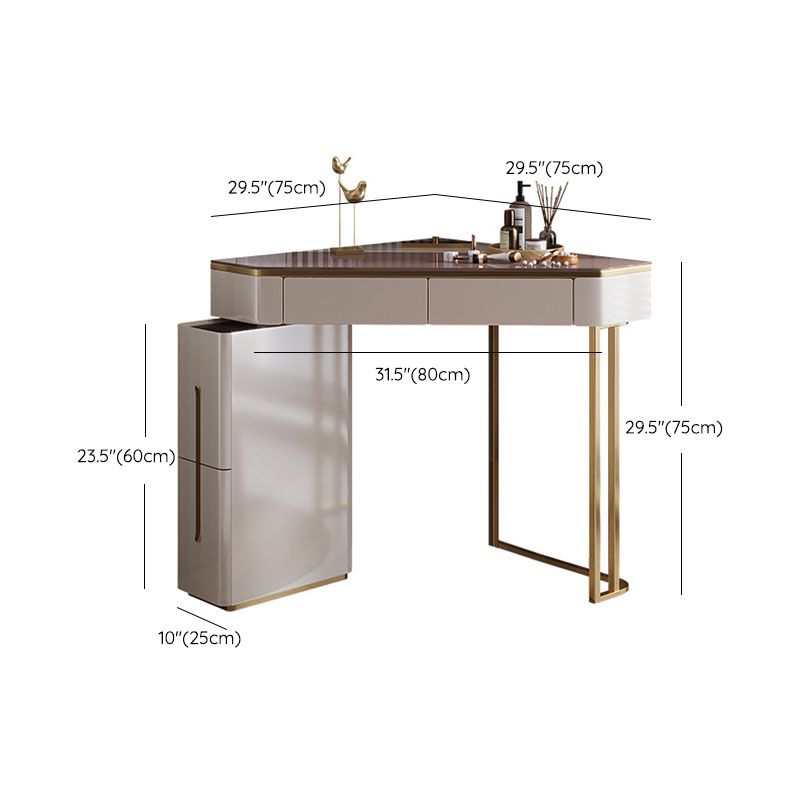 White Make-up Vanity with 4 Storage Drawers 29.52" Wide Glass Dresser